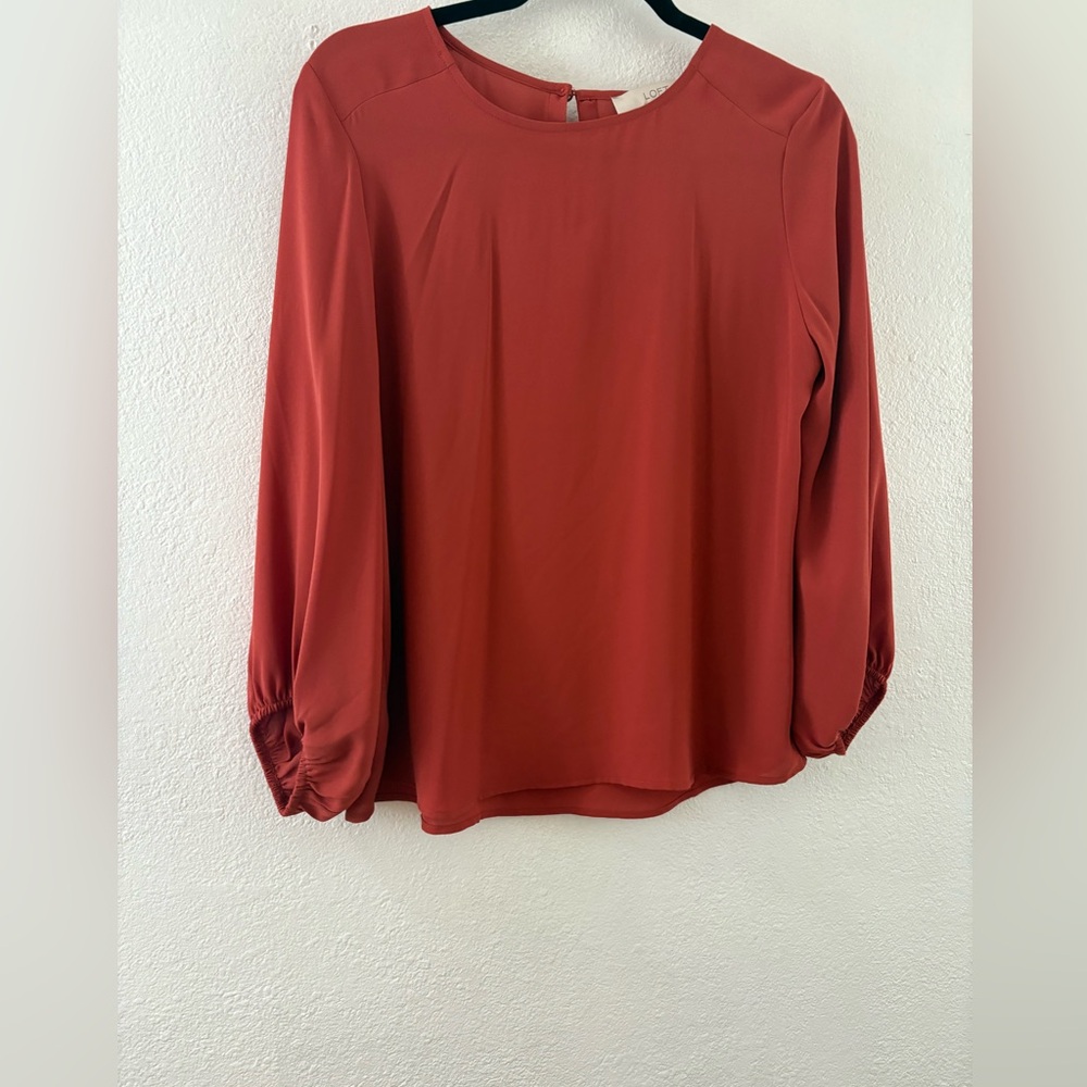 Loft Puffy Sleeves Blouse Burnt Orange Size Medium P